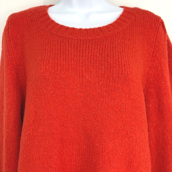 Maeve by Anthropologie Orange Knit Sweater Puff Sleeve‎ Pullover Women L Classic - Picture 5 of 11